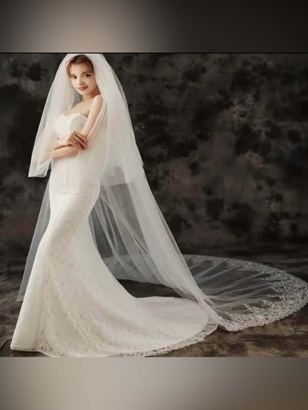 Bridal Long Lace Veil - White